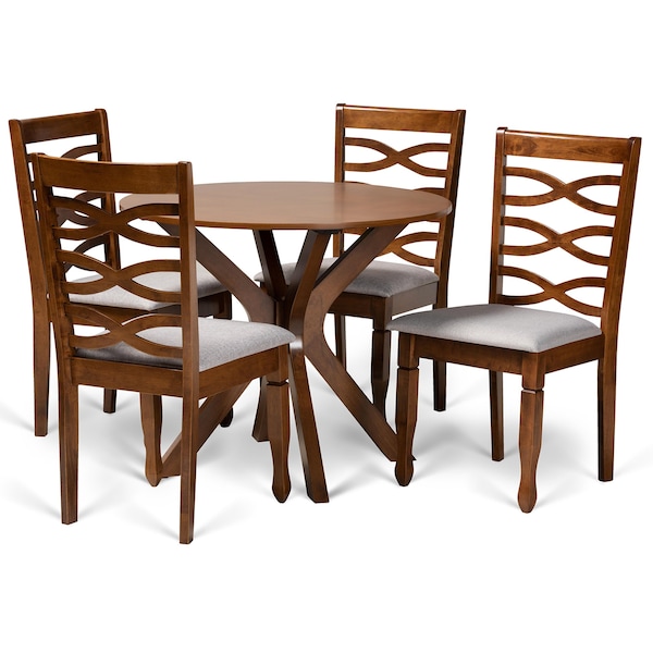 Baxton Studio Mila Modern and Contemporary Grey Fabric and Walnut Brown Finished Wood 5-Piece Dining Set 174-9883-10891-Zoro - main